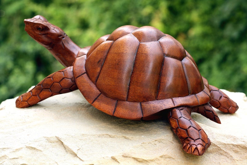 G6 Collection 12" Large Wooden Tortoise Turtle Statue Hand Carved Sculpture Wood Decorative Home Decor Accent Figurine Handcrafted Handmade Rustic Seaside Tropical Nautical Ocean Coastal Decoration - Image 4